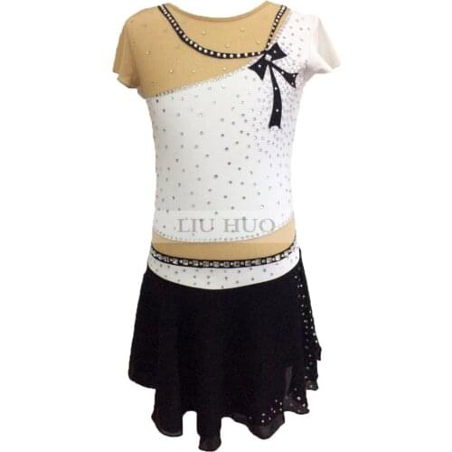 High-end customization Figure Skating Dress Womens Girls' Ice Skating Dress Black and white collocation Exquisite diamond