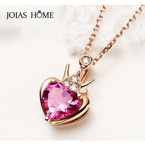 JoiasHome 925 sterling silver Korean necklace woman rose gold love crown amethyst pendant with 40cm necklace wedding party gift