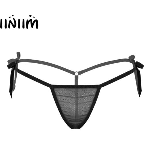 Femme Womens Mesh See Through Lingerie Panties Low Rise T-Back Mini Sexy Lingerie String Homme Thong Bikini Briefs Underwear