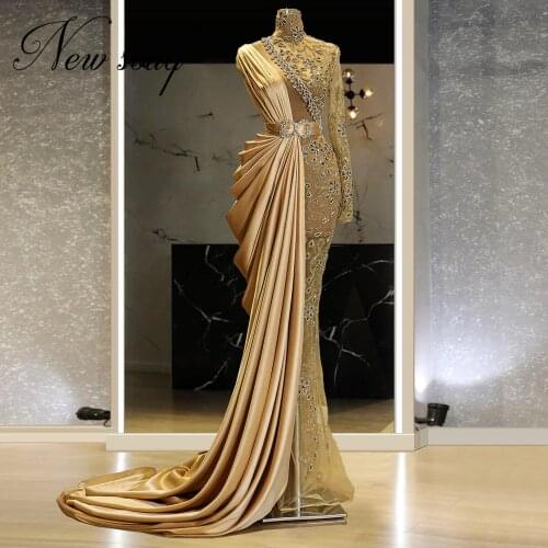 New Dubai Haute Champagne Formal Evening Dresses Full Beading Mermaid Evening Dresses 2021 Handmade Women Prom Dress Party Night