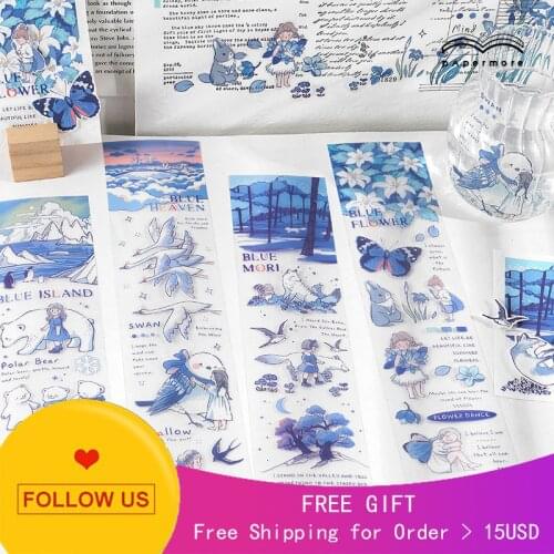 1 Loop Washi Tape Sample Shop Pet Blue Friend Series Fresh Lovely Diy Decoration Sticker