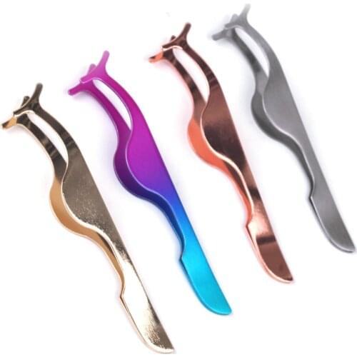 1PC False Eyelash Tweezers False Eyelashes Applicator Eyelash Extension Curler Nipper Auxiliary Clamp Makeup Forceps Tools