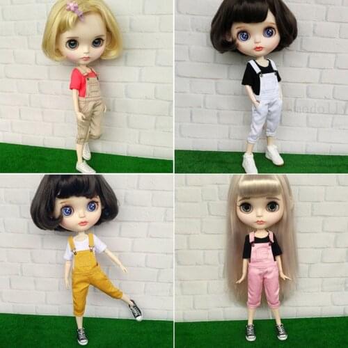 1PCS Cool Cropped Bib Pants for Blyth, Azone, ob24 ,obitsu 27, Licca, Barbies, 1/6 BJD Doll T-shirts Clothes Accessories