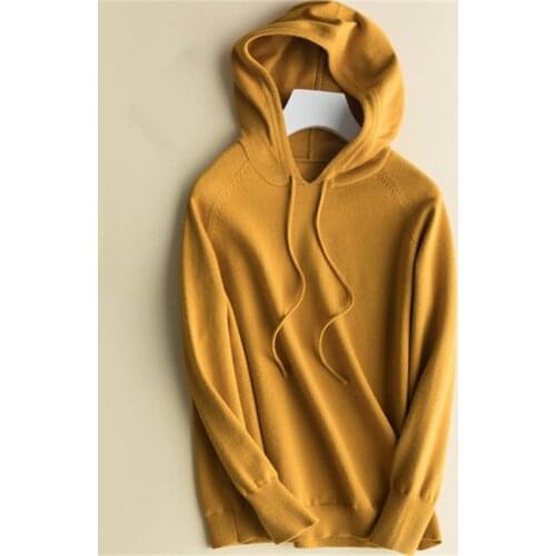 100%cashmere hooded knit women korean style solid loose thick pullover sweater M-XL retail wholesale