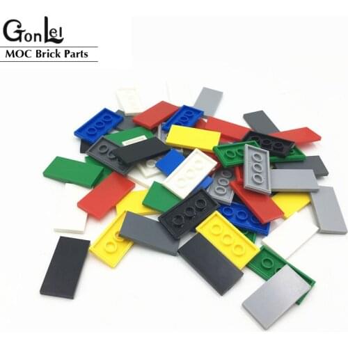 100Pcs/lot Flat Tile 2x4 with Groove MOC Brick Building Blocks Parts DIY Educational Creative Toys Compatible with 87080 Tiles