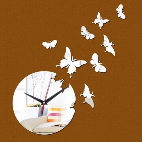 2019 top fashion diy wall stickers clock living room acrylic mirror butterfly clocks modern sofa background