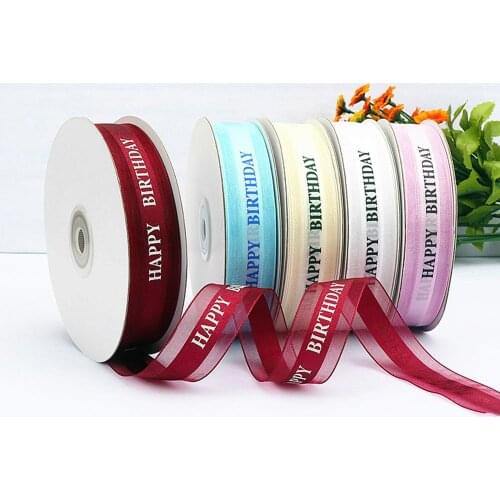 25mm 50Yards Happy Birthday Ribbons Lover Wedding Event Party Christmas Decoration DIY Bow Card Gifts Box Packaging Handmade