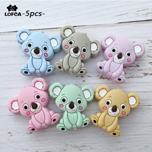 LOFCA 5PCS Baby Teether Food Grade Koala Beads Silicone BPA Free Molar Silicone Bead Toy for Making Baby Teething Pacifier Chain