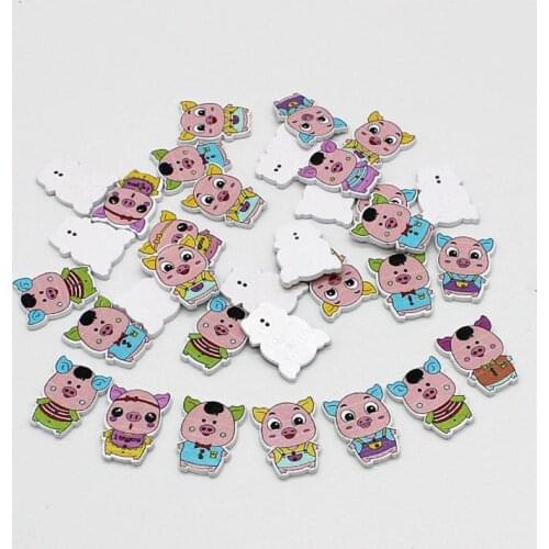 New Hot sale 50pcs Mixed 2 Holes Wood Natural pig Sewing Scrapbooking Buttons decorativos for Craft diy Supplies