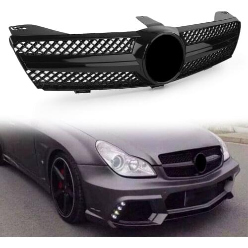 Car Front GrilleStyle Grill For Mercedes Benz W219 CLS500 SLS600 CLS Class 2004 2005 2006 2007 Gloss Black 1 Fin W/ EMBLEM