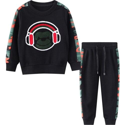 Jumping meters Toddler Boys Black Clothing Sets with Music Monkey Pattern Autumn Long Sleeves Trousers Cute Pants 2-8years