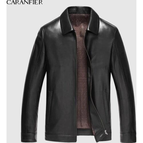 CARANFIER Mens Jackets Genuine Sheepskin Leather Casual Slim Fit Coats Motorcycles Outerwear Overcoats DHL Free Shipping M-4XL