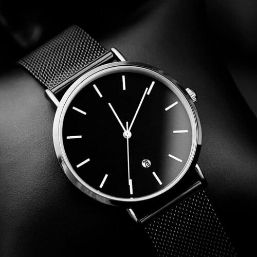2020 Enmex creative StyleC wristwatch cool black charm with calendar casual Genuine leather fashion Stylish clock quartz watch