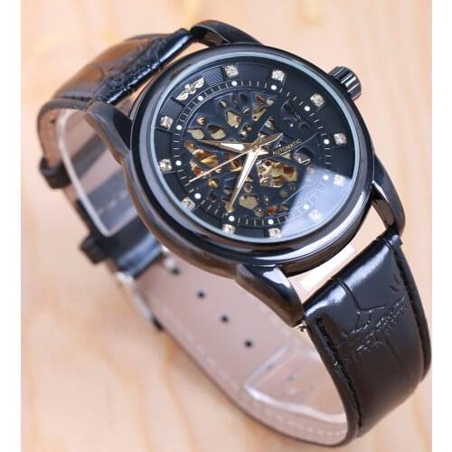 WINNER Brand Hot Sale 2021 New Skeleton Hollow Leather Mens Wrist Watches Luxury Mechanical Male Clock New Relogio Masculino