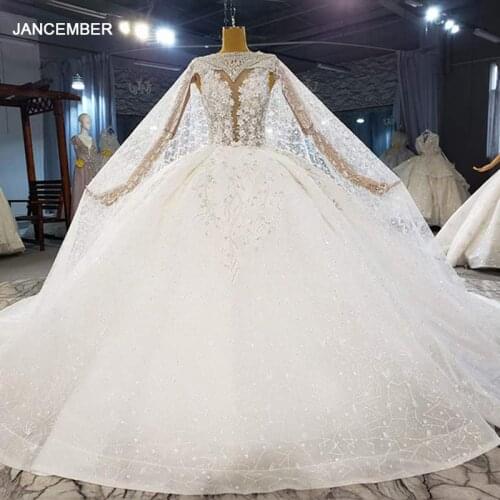 HTL2078 Detachable Shawl Luxurious Crystal Beading Sequined Wedding Dress 2021 For Woman Ball Gowns Sleeveless Lace Up Back
