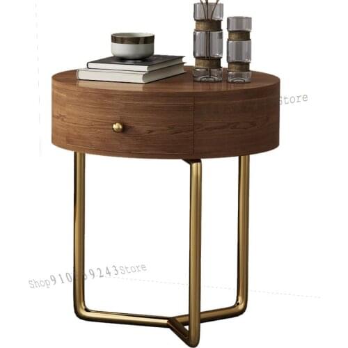 Customized Light Luxury Sofa Small Round Side Table Simple Modern Living Room Storage Golden Corner Table With Drawer Bedside Ta