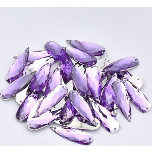 JUNAO 10*30mm Big Sewing Light Purple Crystals Drop Rhinestone Flatback Acrylic Stones Large Strass Crystal Applique For Clothes