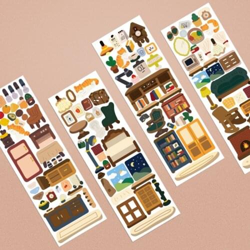 Korean Retro Indoor Home Furniture Stickers Scene DIY Scrapbook Mobile Phone Album Stationery Decorative Stickers