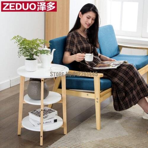 Solid Wood Small Round Table Nordic White Small Tea Table Simple Modern Mini Sofa Side Cabinet Shelf Bedside Table