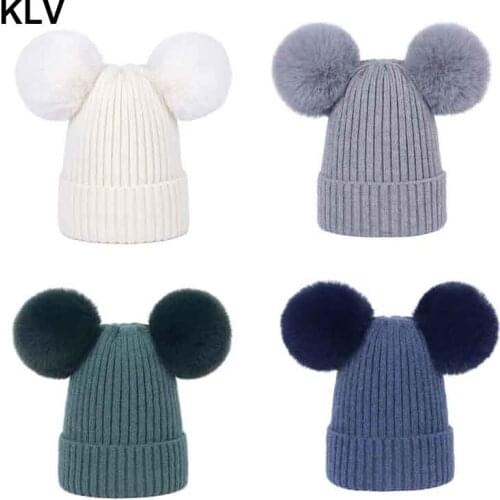 Cute Winter Baby Soft Wool Warm Caps Fur Ball Pompom Beanies Cap Kids Girls Boys Knitted Hemming Hat