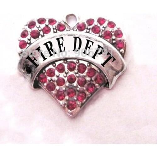 Rhodium plated fashion FIRE DEPT Crystal Heart Pendant