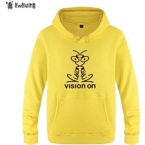 Mens Hoodies Anime Cartoon VISION ON Printed Hoodie Men Fleece Long Sleeve Mans Sweatshirt Pullover Tracksuit Oversized Coat