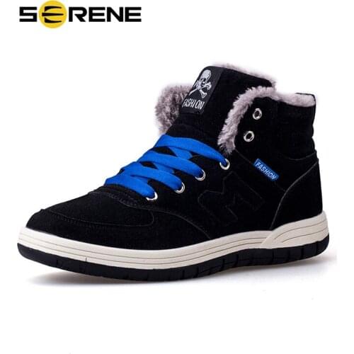 SERENE Brand Mens Winter Shoes Man Big Size Sneaker Mens Ankle Leather Boots Men New Male Boot Warm Fur Classic Casual Snow Bot