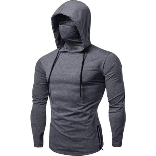 Hot Mens Sweatshirts Hoodies Long Sleeve Pullover Tops Solid Color Autumn Men Causal Sports Outwear Mask Turtleneck Jumper Coat