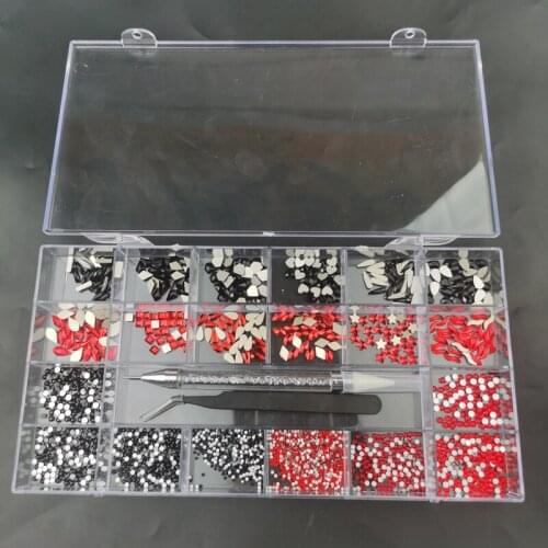 Nail Art Rhinestones Kit Acrylic Boxed 21 Grids Mixed Size Set 1pc Pick Up Pen Large Crystal Decorations 3D AB Flat Gem