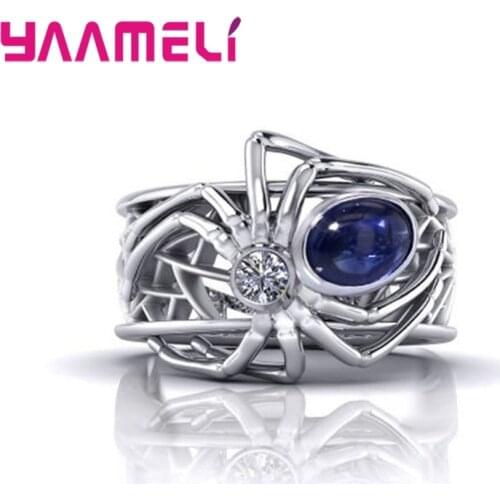 Latest Royal Blue Cubic Zirconia Spider Animal Ring For Women 925 Silver Hollow CZ Wedding Bands Ring For Engagement Party