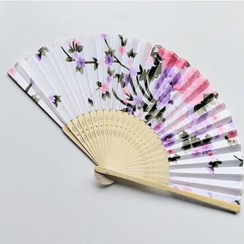 New Flower Fan Vintage Bamboo Folding Hand Held Flower Fan Chinese Dance Party Pocket Gifts Party Wedding Fan Summer Fan
