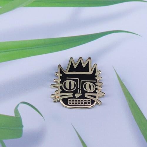 Basquiat artist cat badge graffiti style gift