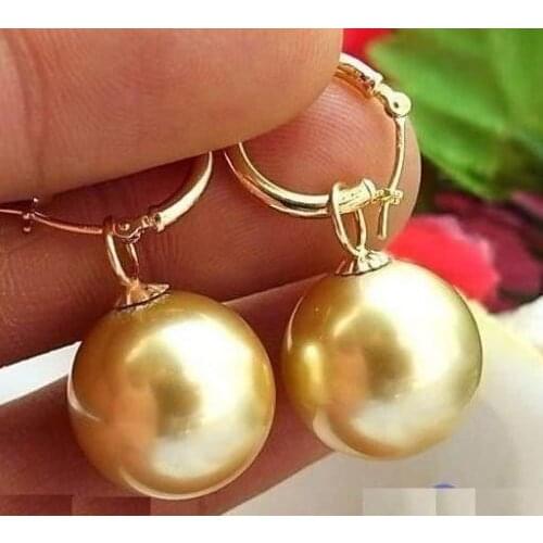 Perfect round 14mm Australian south sea shell pearl earring