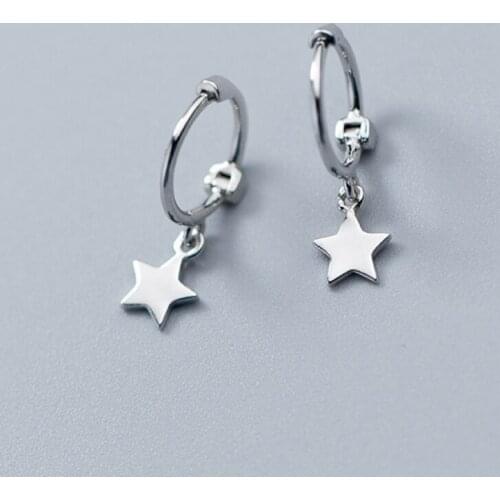 Genuine S925 sterling silver hoop earrings for women female simple gold star Small Ear Hoops Pentagram fine jewelry Bijoux