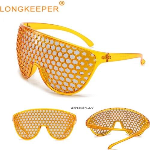 LongKeeper Retro Yellow Oversized Sunglasses Women Punk Sun Glasses Fashion Grid One Piece Glasses Ladies Eyewear Gafas UV400