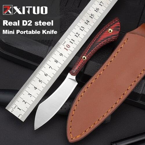XITUO D2 Steel Mini Straight Knife Portable Hunting Knife Camping Survival Tactical Knife Outdoor Sharp Pocket Knife Fruit Knife