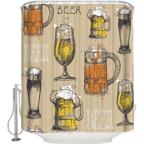 DEARHOUSE Shower Curtain Vintage Text Beer Glasses Shower Curtain Bathroom Curtain Home Decoration