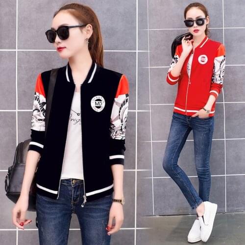 Women Coat Retro Print Zipper Up Jacket Casual Coat Autumn Long Sleeve Outwear Women Basic Jacket Famale NS4358
