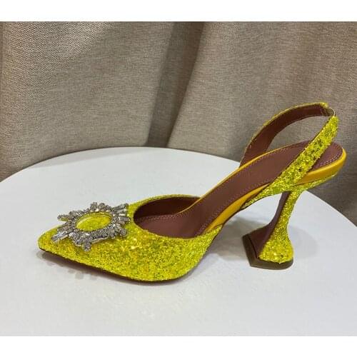 Blingbling crystal sun beading pointed toe woman Sequins slingback high heels real photos colorful Sequins dress shoes woman