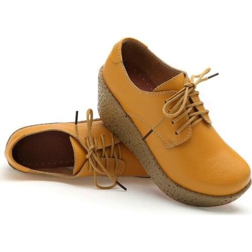 Thick bottom high-quality cowhide flat shoes with front lace-up spring and autumn womens shoes fashion sneakers