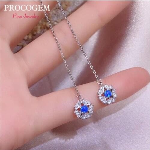 PROCOGEM Fancy Natural Opal Drop Earrings Ear Line for Women Party Gifts 0.1Ct Real Gems 925 Sterling silver Free Shipping #543