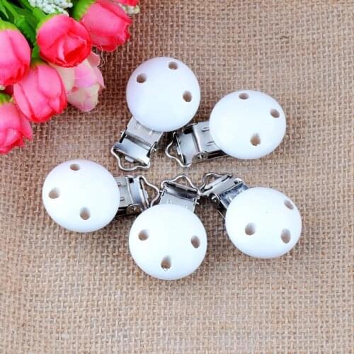 10PCs Baby Pacifier Clips Mixed Pattern White Wood Metal Holders Cute Infant Soother Clasps Accessories 4.4x2.9cm