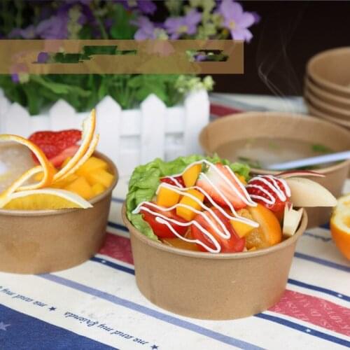 100pcs/pack 9/16oz Round Disposable Paper Bowl Fruit Bowl With Lid Takeaway Food Package Kraft Paper Bowl