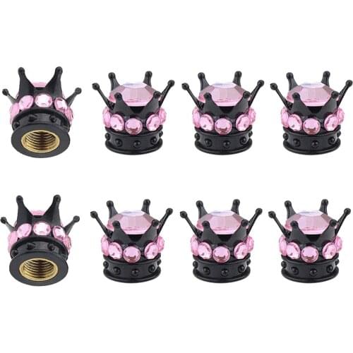 8 Piece Crown Bling Tire Decor Princess Rhinestone Tire Air Valve Stem Caps, Crystal Crown Car Decoration for Auto Tire/Wheel
