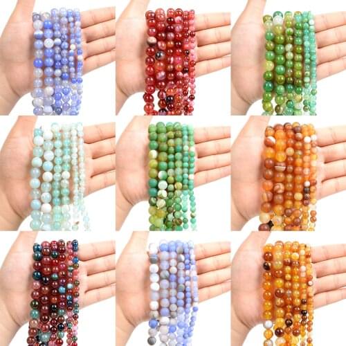 10 Styles 1Strand/Lot 6/8/10mm Natural Stone Banded Agates Round Beads Loose Spacer Bead For Jewelry Making DIY Accessories
