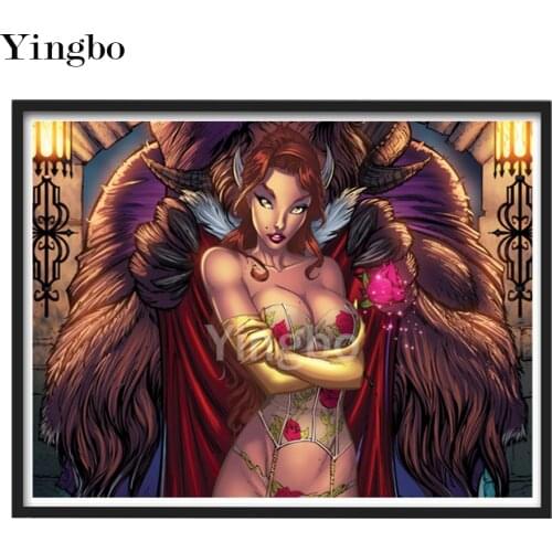 5D DIY Diamond Embroidery Sexy beauty and the beast,Rhinestone Pictures Diamond Painting boobs,Cartoon,Cross Stitch Kit