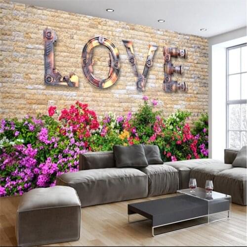 Beibehang European retro nostalgia LOVE brick wall KTV wall custom wallpaper large mural green wallpaper papel de parede