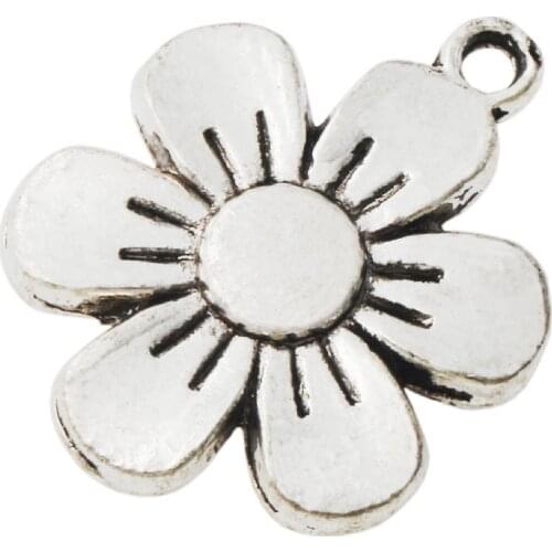 6-petal Flower Spacer Charm Beads 25pcs Zinc Alloy Pendants Alloy Handmade Jewelry DIY L338 17x21.6mm