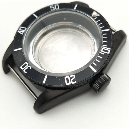 41mm Black PVD Coated Watch Case Stainless steel unidirectional bezel Sapphire Glass for ETA 2824 2836 Automatic Movement