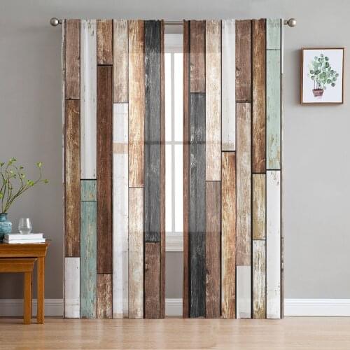 Wooden Planks Multicolor Retro Sheer Curtains for Living Room Bedroom Kitchen Tulle for Windows Voile Yarn Curtains for Bedroom